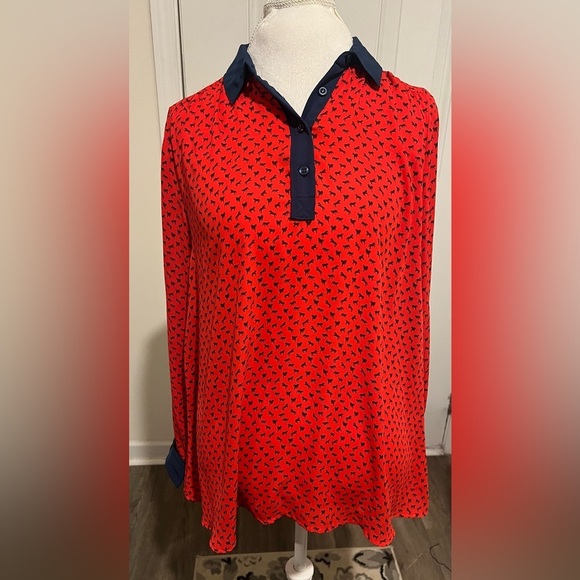 Free People Women's Sz Medium Top Blouse Red Blue Horse Equestrian Theme Boho - Picture 2 of 13
